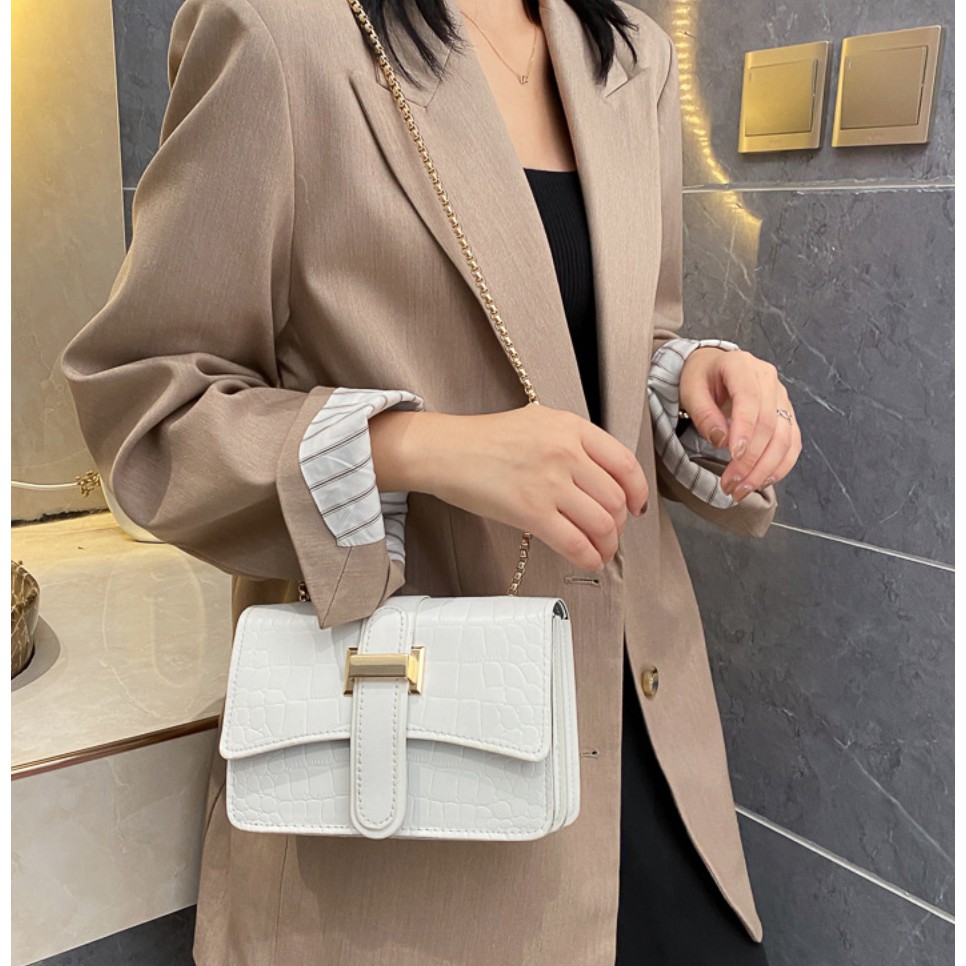 Túi đeo chéo vân da rắn 2 ngăn hàng đẹp