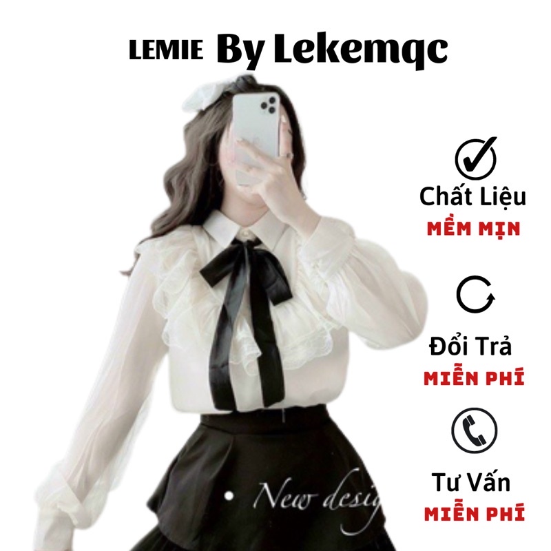 Áo Kiểu Tiểu Thư - Áo Tơ Cổ Bèo Phối Ren Có Dây Thắt Nơ Rời Siêu Xinh Ảnh Thật Lekemqc ❤️
