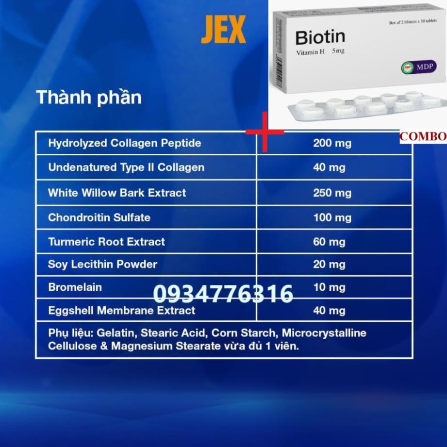 Combo Biotin 5mg+ Viên uống JEX giảm đau, bảo vệ xương khớp (15 viên)
