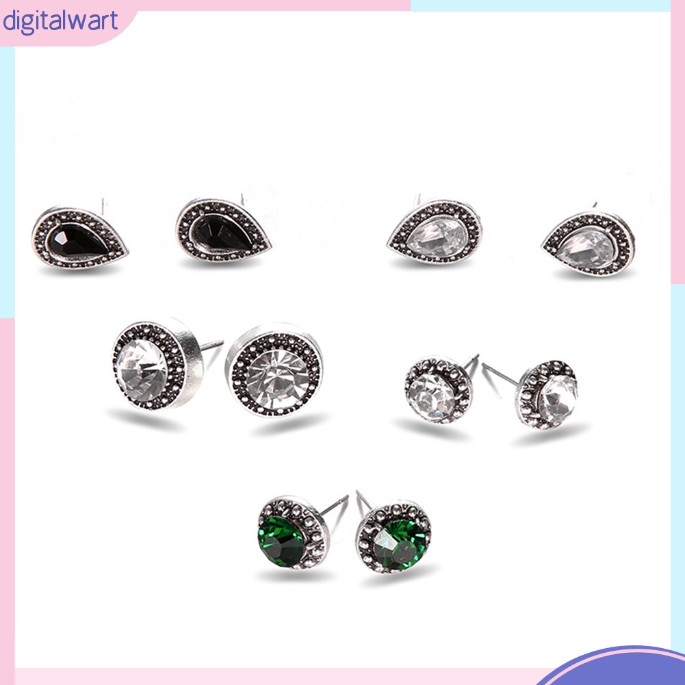 Set 5 đôi bông tai đính đá kiểu dáng thời trang trang, sang trọng cho nữ