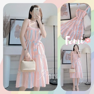 Đầm Sọc Maxi Phối Ren, đầm hai dây maxi, đi biển, du lịch, đầm maxi sọc, đầm maxi kẻ.