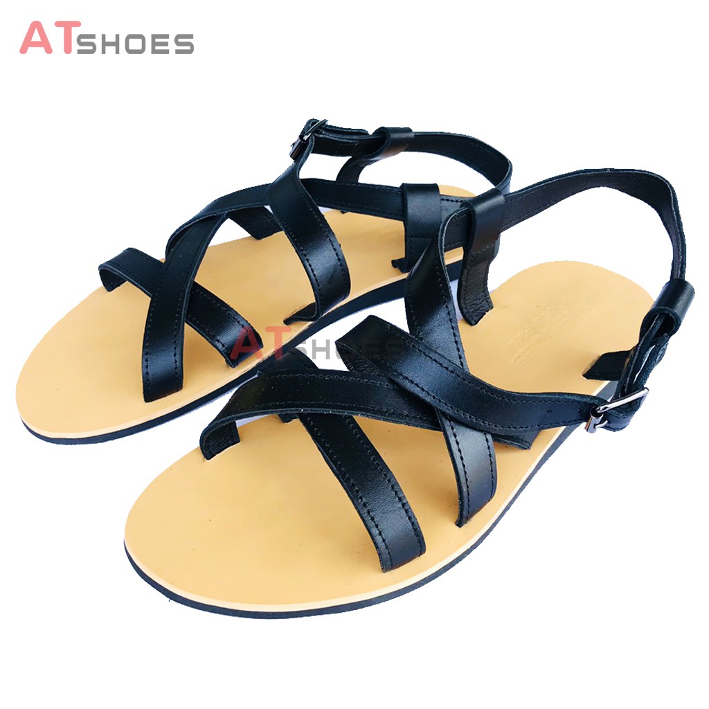 Dép Sandal Unisex Cao Cấp Da Bò Thật Sandal Quai Ngang Nam Nữ Trẻ Trung Đế Caosu Chống Nước Atshoes XDxsg202