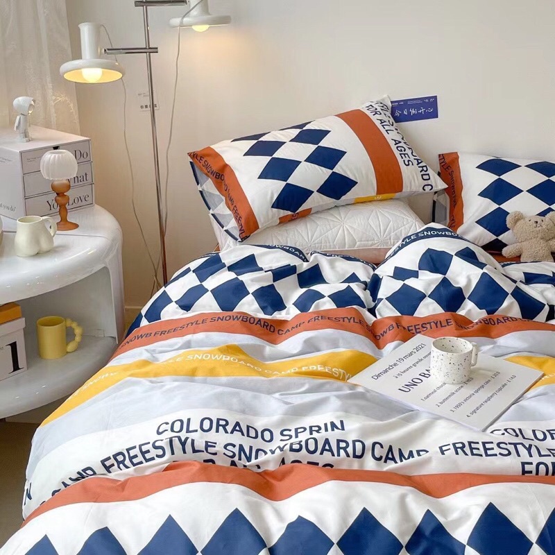 Bộ Chăn Ga Gối ❤️ Cotton living 100% cao cấp đủ size ga giường họa tiết kẻ miễn phí bo chun nhập khẩu Hàn Quốc