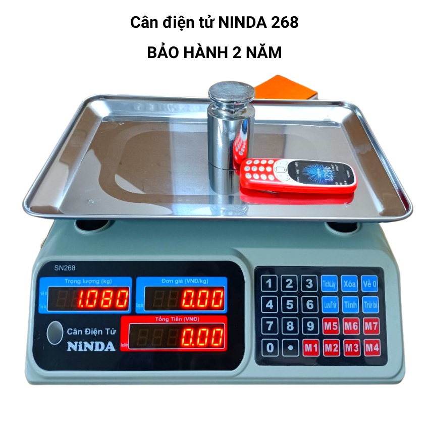 cân tính tiền điện tử NINDA 268 ( 30kg/5g ) mặt cân dày sáng bóng ( bảo hành 24 tháng )