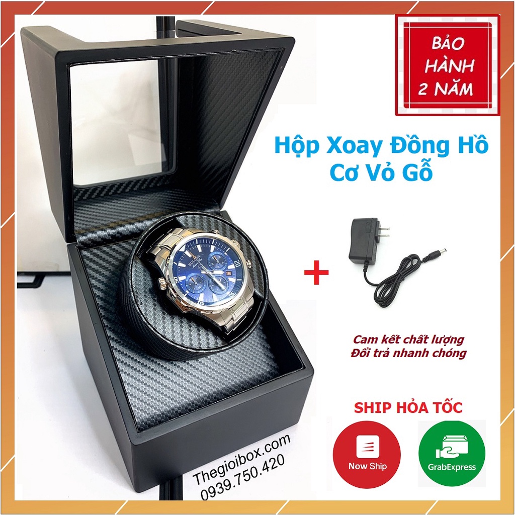 Hộp Tích Cót Đồng Hồ Cơ 1 Ngăn Xoay Gỗ Đen