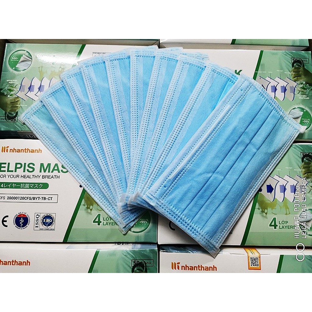 [ CHÍNH HÃNG ] KHẨU TRANG ELPIS MASK XUẤT NHẬT MẦU XANH - HỘP 50 chiếc - 4 lớp vải kháng khuẩn.