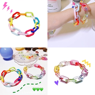 Vòng đeo tay Acrylic to bản kiểu mắt xích nhiều màu sắc cầu vồng cá tính cho cặp đôi