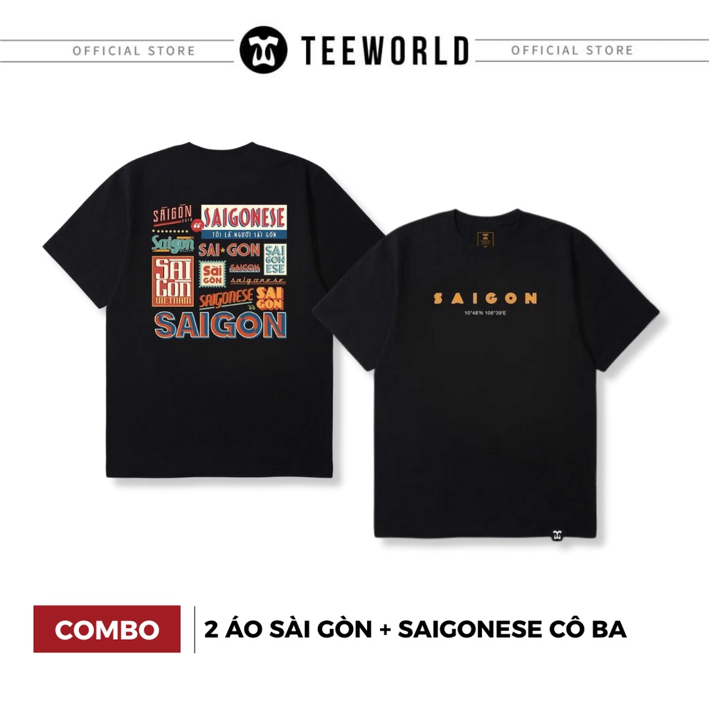 Combo 2 Áo thun Teeworld Saigonese Cô Ba và Saigon - Everything you need to know Trắng và Đen Nam Nữ Form Rộng Unisex