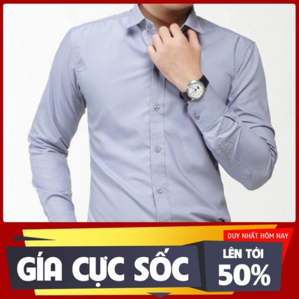 SIÊU SALE Áo sơ mi nam Ghi Xám Vải lụa Thái lan, Sơ mi nam màu Ghi Xám dáng ôm Body hàn quốc