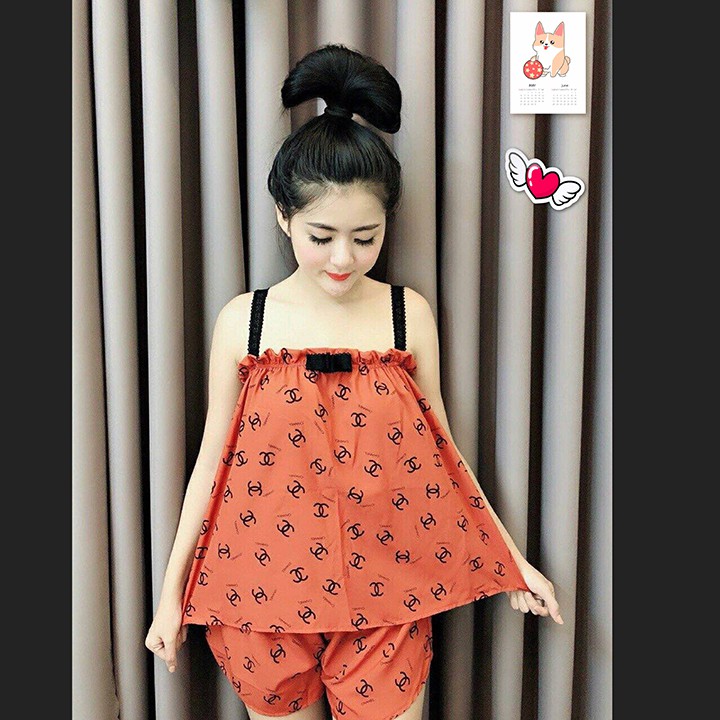 Đồ Bộ Mặc Nhà Ngắn Vải Kate Lụa Mềm Mịn Thoáng Mát Cha nel- DOMIN