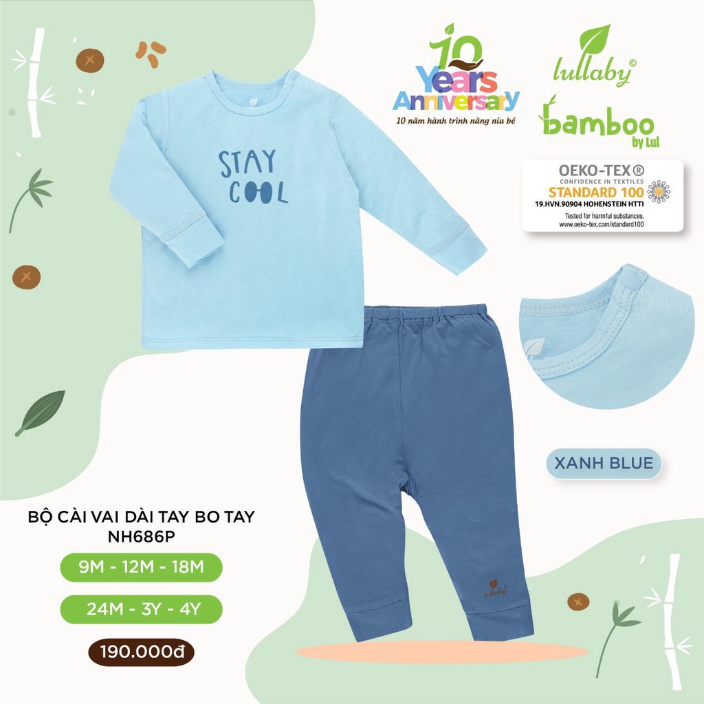 Bộ dài tay cài vai cho bé trai/bé gái chất vải Bamboo