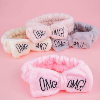Băng đô dạng cột nơ chéo in chữ OMG bằng flannel mềm dễ thương