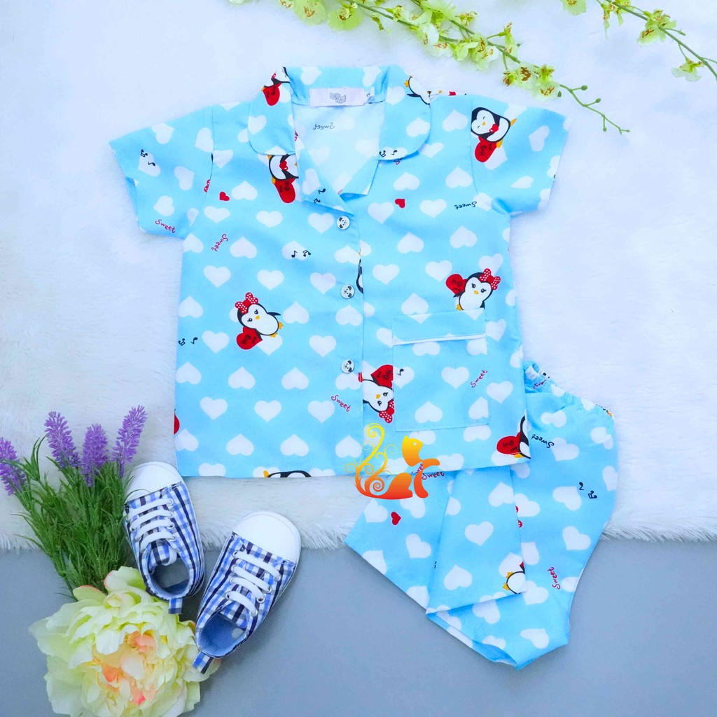 Bộ Đồ Mặc Nhà Pijama Kate Thái - &quot;Cánh Cụt - Tim&quot; - Cho Bé 8 - 38kg.