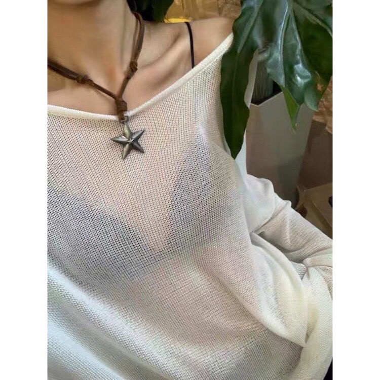 Bán Chạy!F &amp; X Vòng Cổ Chuỗi Hạt Mặt Ngôi Sao Năm Cánh Bằng Hợp Kim Da Bò Độc Đáo Có Thể Điều Chỉnh Được Niche