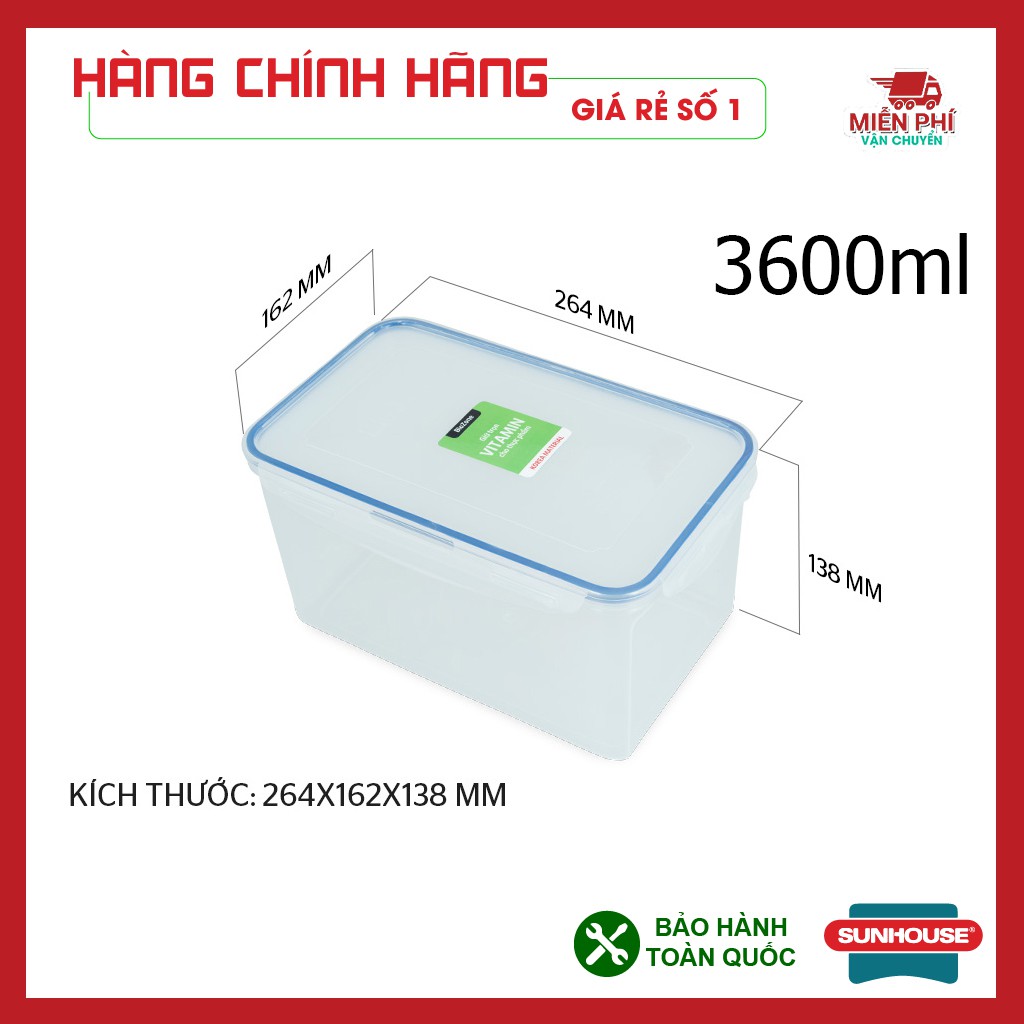 Hộp nhựa đựng thực phẩm, hộp đựng thức ăn ngăn mát Sunhouse BioZone, sử dụng cho ngăn mát tủ lạnh, nhựa nguyên sinh.