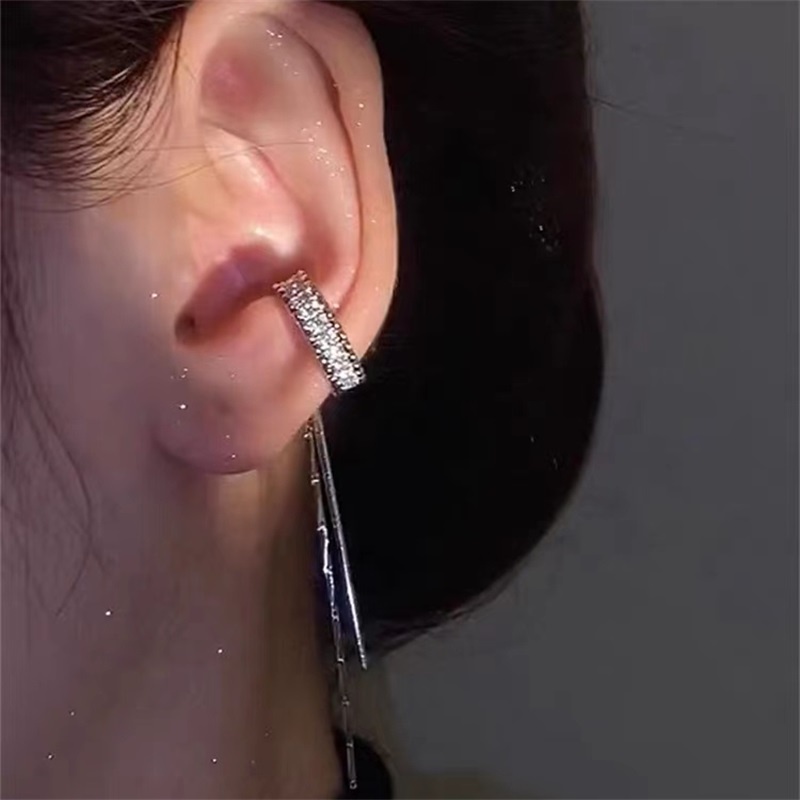 Khuyên Tai Kẹp Chữ C Đính Đá Zircon Không Xỏ Lỗ Phong Cách Retro Thời Trang