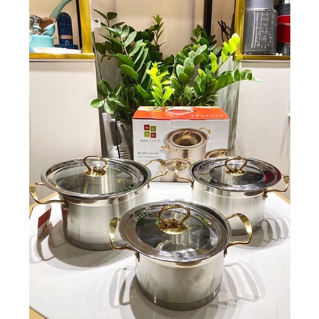 Bộ 3 Nồi MiSu Louis 3 đáy inox cao cấp,bắt mọi loại bếp
