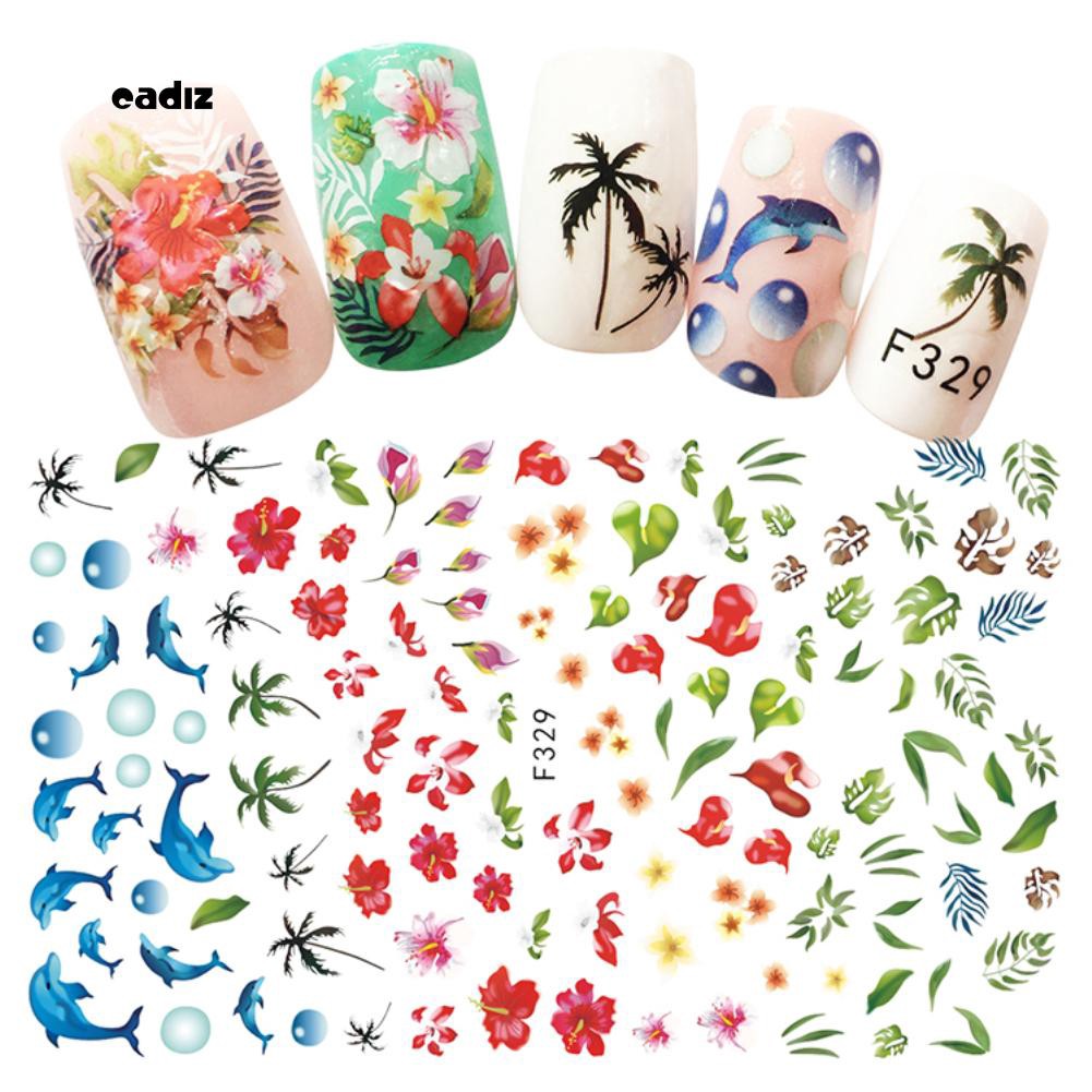 Tấm miếng dán trang trí móng tay nghệ thuật họa tiết hoa lá trái cây xinh xắn thời trang