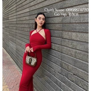 Set đầm body cổ yếm kèm áo khoác tay dài