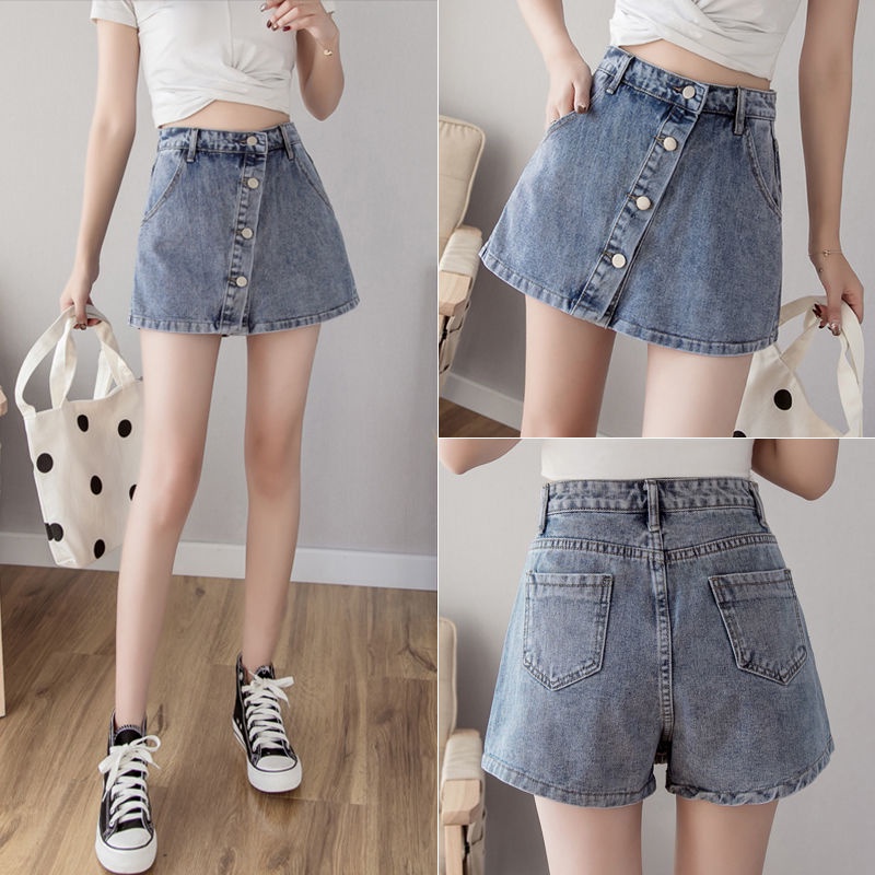 Chân váy jean Ngắn Ống Rộng Lưng Cao Size Lớn Thời Trang Mùa Hè Hàn Quốc Mới Cho Nữ