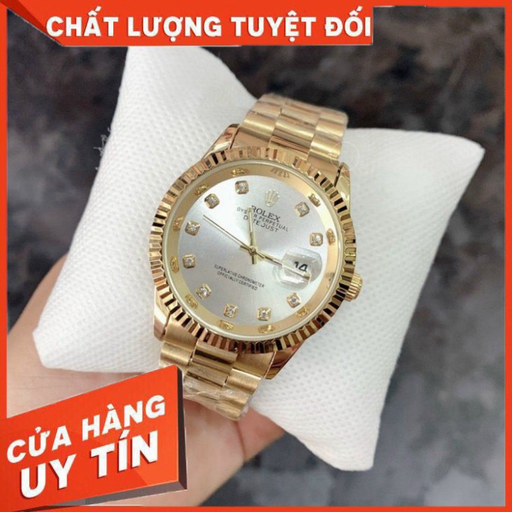 (Rolex.viền trơn) Đồng Nam Rolex156 dây đặc nguyên khối, mạ không rỉ, dây full vàng - Donho.rolex