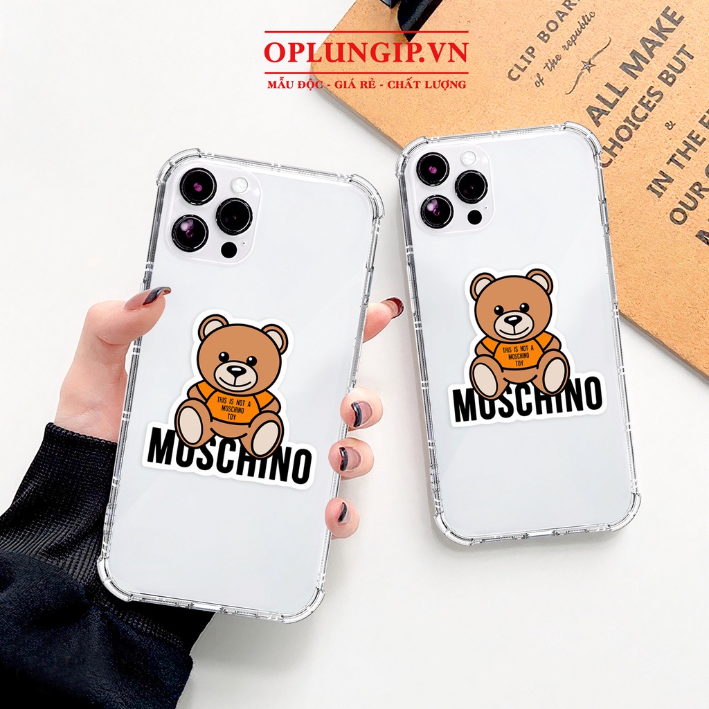 Ốp lưng iphone chống sốc gấu Moschino viền vuông cho iphone 14 13 pro max 11 12 pro max mini x r s max 6 s 7 8 plus