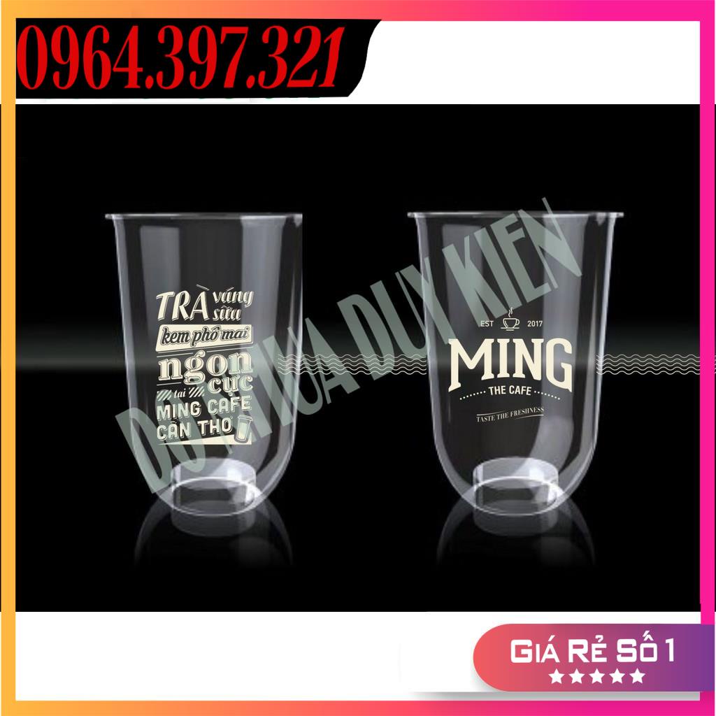 50 Cốc, Ly Nhựa Bầu 500ML (Chữ U) Cốc Nhựa Dùng 1 Lần CÓ NẮP Loại Đẹp Đựng Đồ Uống - Có Thể Dập Được Màng