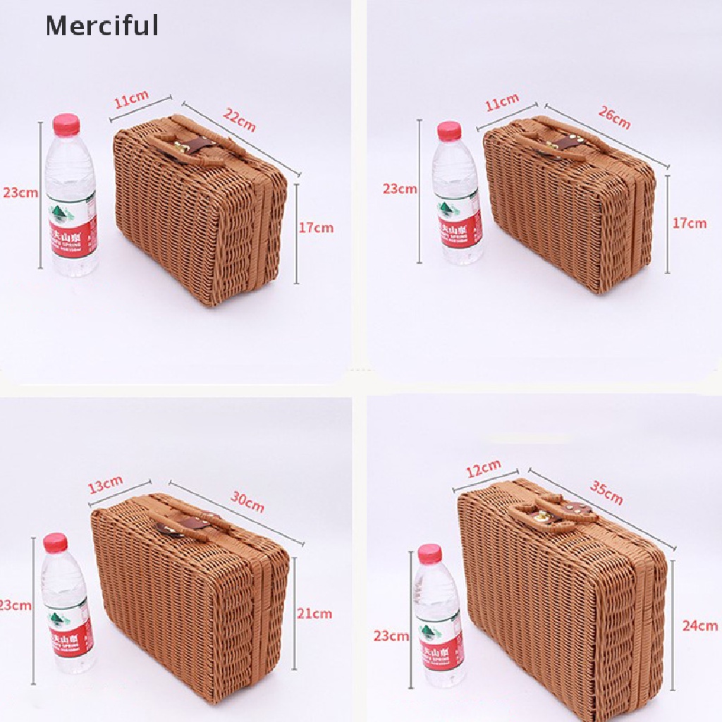 Túi hành lý đan sợi mây thiết kế nhỏ gọn phong cách cổ điển đựng đồ trang điểm đi du lịch