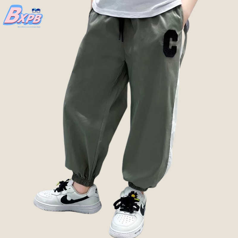 Quần thể thao BXPB dáng rộng kẻ sọc có dây rút chống muỗi mùa hè dành cho trẻ em 4-15 tuổi