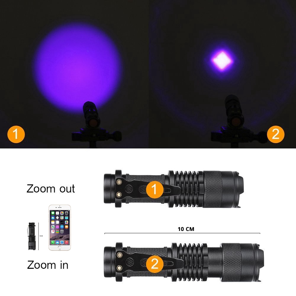 Đèn pin chiếu tia UV 365/395nm kích thước nhỏ gọn
