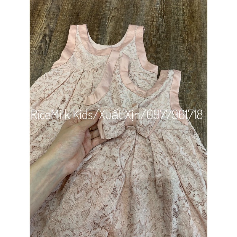 Váy Đầm cho bé gái Ren Hồng Nơ xuất dư
