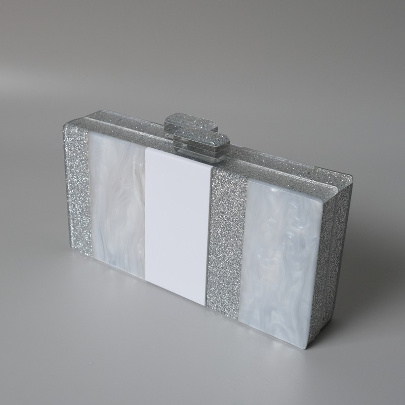Túi Xách Tay Acrylic Họa Tiết Sọc Màu Bạc/Trắng Thời Trang Xu Hướng Mới Cho Nữ