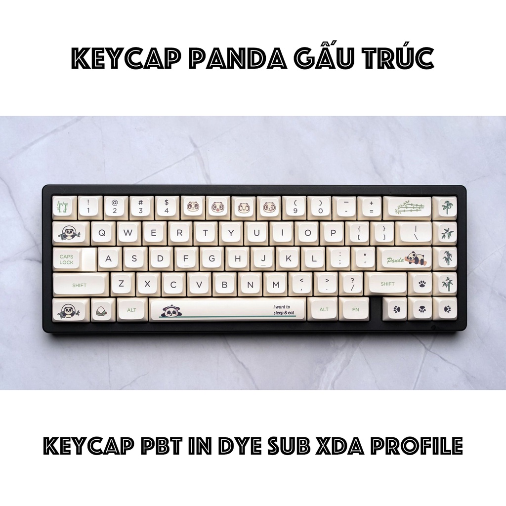 Keycap Panda Gấu Trúc Đen Trắng, Nút Bàn Phím Cơ nhựa PBT 133 phím in Dye Sub Profile XDA