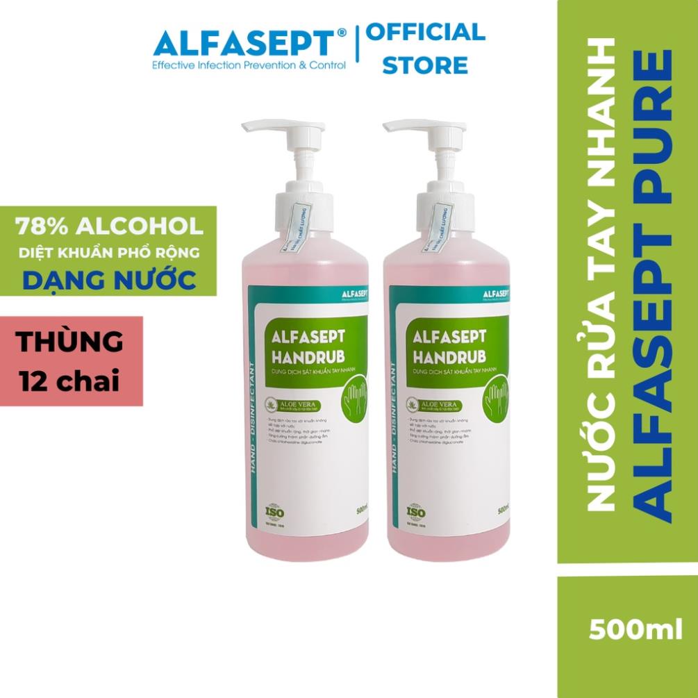 Nước Rửa Tay Khô ALFASEPT Handrub Thân Thiện Với Da, Giúp Diệt Khuẩn Nhanh Chóng, Hiệu Quả 500ml - Thùng 12 Lọ