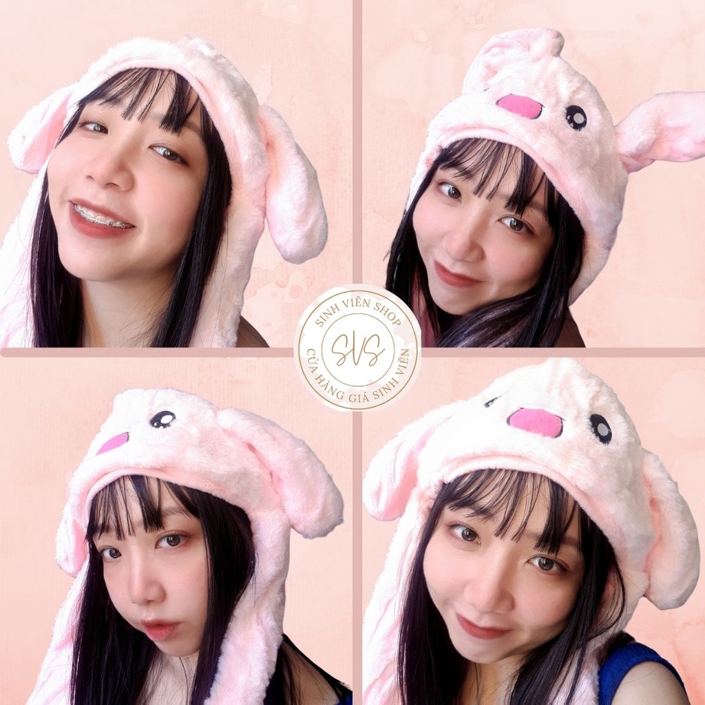 Nón tai thỏ vẩy nhúc nhích Kpop nón vũ điệu, nón thỏ Đà Lạt, nón thỏ giật tai