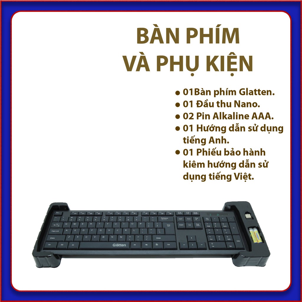 Bàn Phím Không Dây Glatten K-186 (Đen)