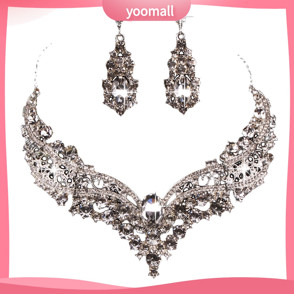 Bộ Vòng cổ + Bông Tai Đính Đá Sáng Bóng Cho Cô Dâu