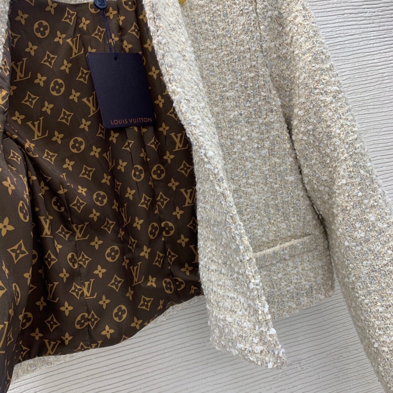 Áo khoác vải tweed hoạ tiết logo Louis Vuitton LV cao cấp kiểu dáng thời trang trẻ trung