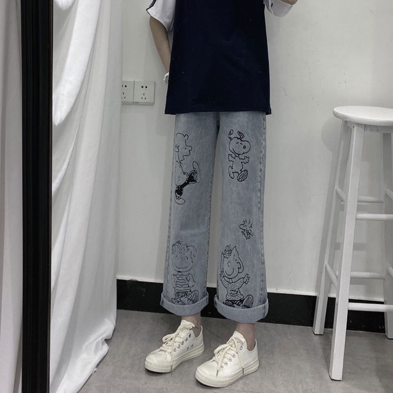 ❌ quần bò ống rộng in hoạ tiết nhiều mẫu + video thật shop quay, ib cho shop sau khi đặt
