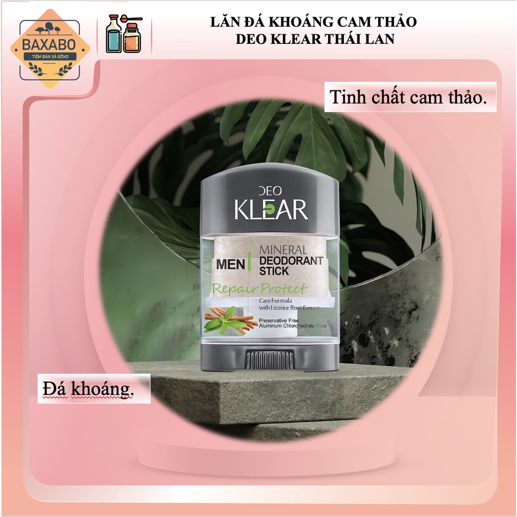 LĂN ĐÁ KHOÁNG CAM THẢO DEO KLEAR MINERAL DEODORANT STICK NỘI ĐỊA THÁI LAN - HÀNG CHÍNH HÃNG