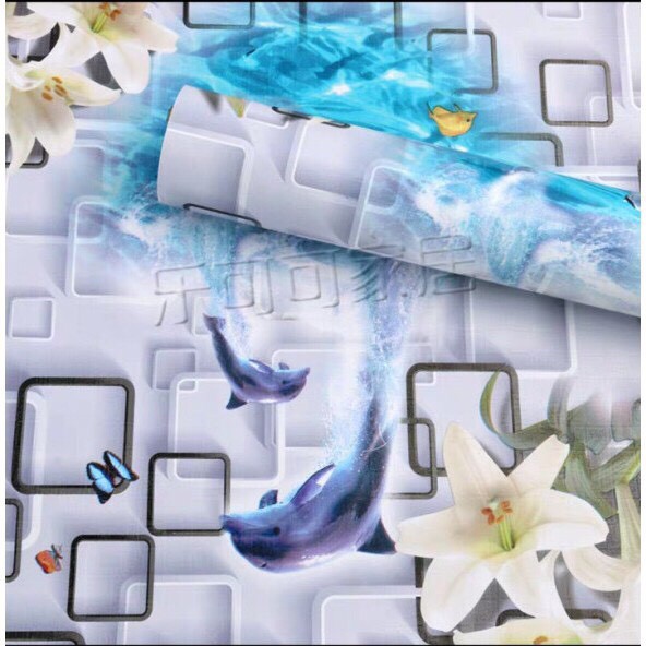 Cuộn 5M PVC giấy dán tường  - HOA LY TRẮNG CÓ CÁ HEO GR028