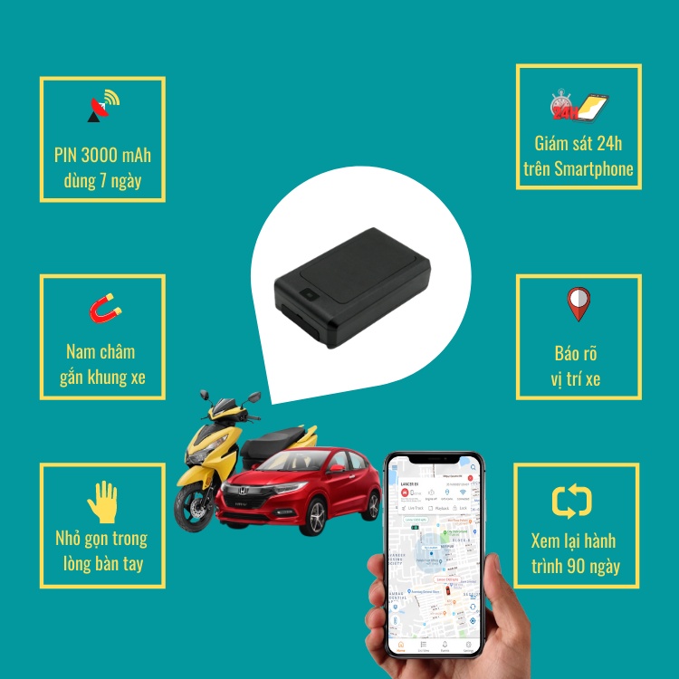 Định vị mini không dây A9 giám sát xe máy ô tô bí mật trên điện thoại nghe âm thanh chống nước tặng SIM 4G dùng 12 tháng
