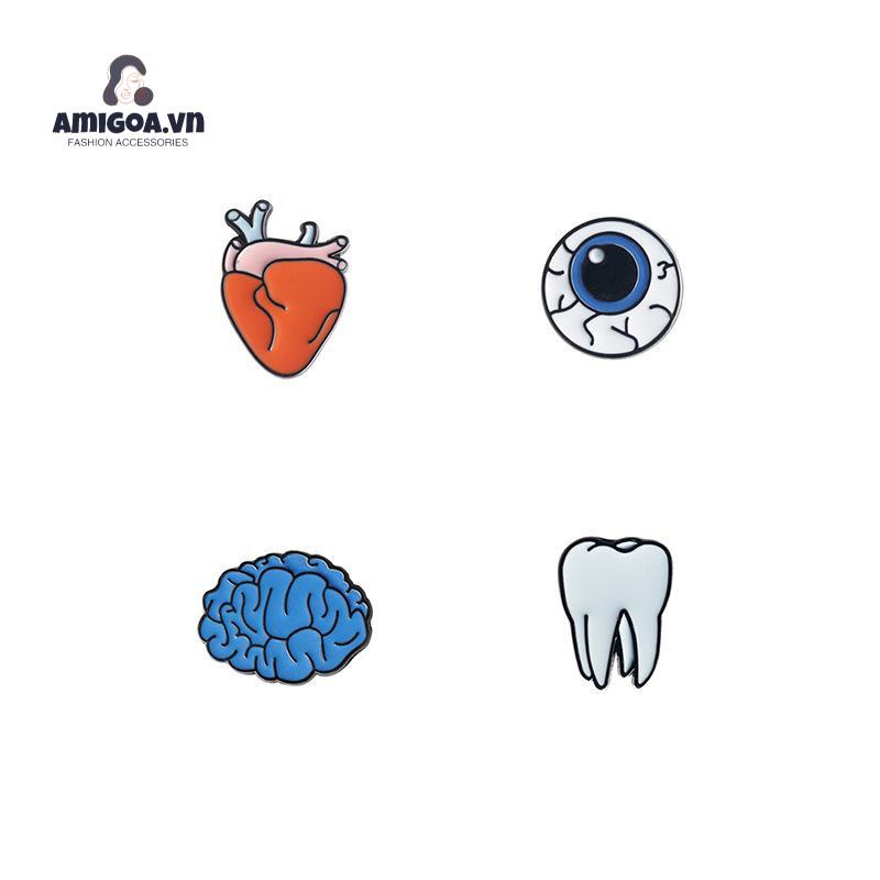 Ghim Cài Cổ Áo Hình Bộ Não Quả Cầu Mắt Trái Tim Sáng Tạo Vui Nhộn