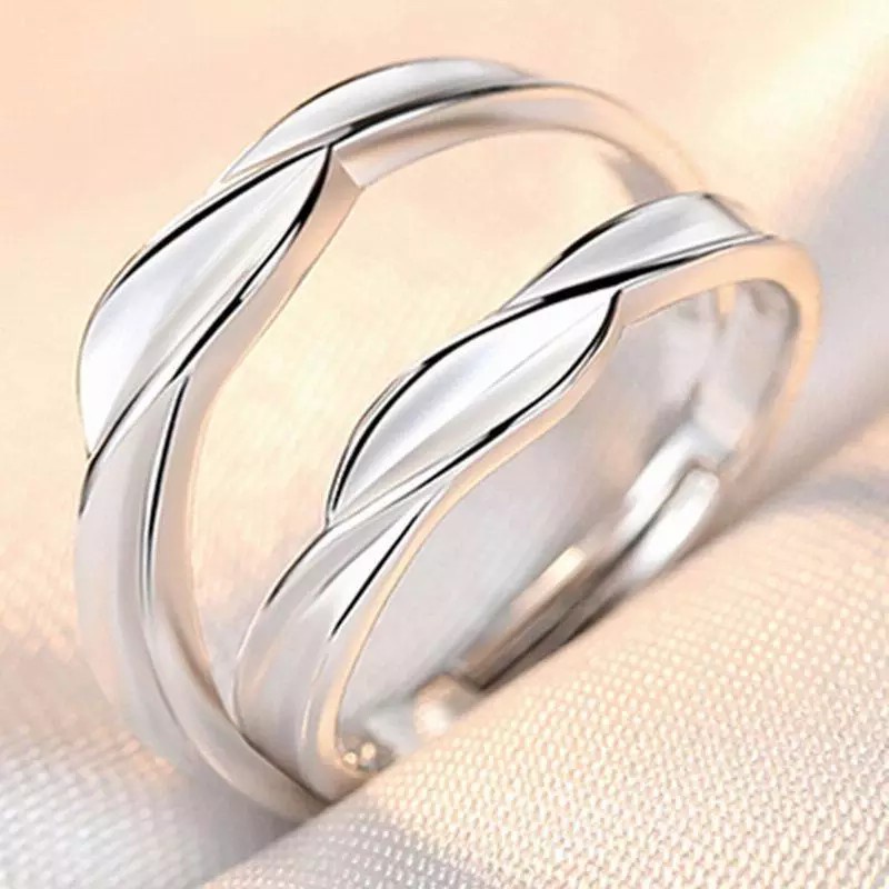 Set 2 nhẫn đính hôn bạc 925 thời trang dành cho cặp đôi