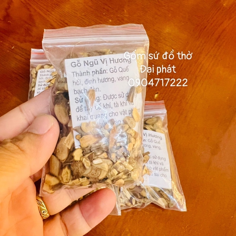 Ngũ vị tẩy uế, gỗ ngũ vị tẩy uế bao sái đồ thờ, tượng, ban thờ được làm từ thảo mộc quế hồi vang….