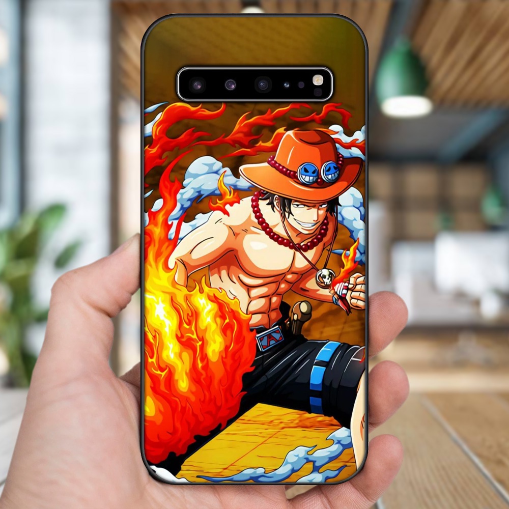Ốp lưng Samsung S10, S10 5G, S10 Plus viền đen in hình Ace One Piece
