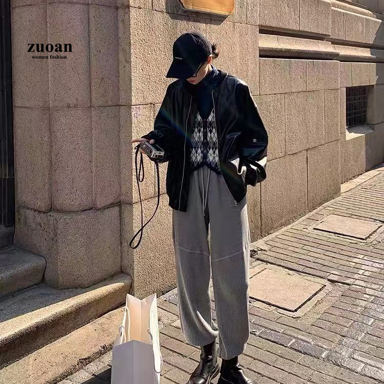 Áo sweater SUXI sát nách cổ chữ V dáng rộng phong cách retro Hàn Quốc cho nữ