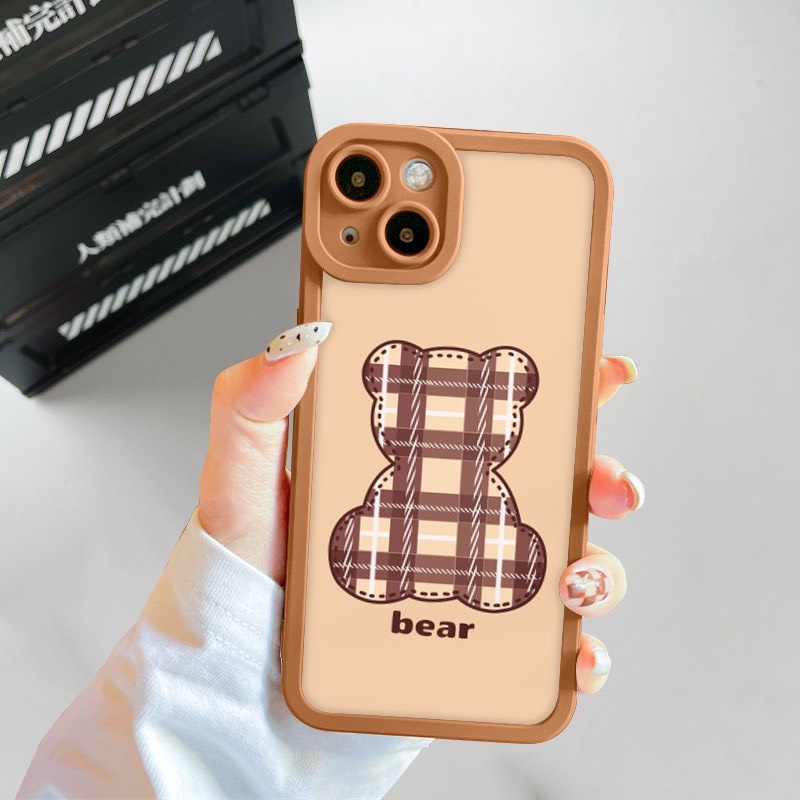 Ốp Lưng Iphone Bear Caro Lưng Bóng Viền Vuông 6/6plus/6splus/7/7plus/8/8plus/x/xr/xs/11/12/13/pro/max/plus/promax