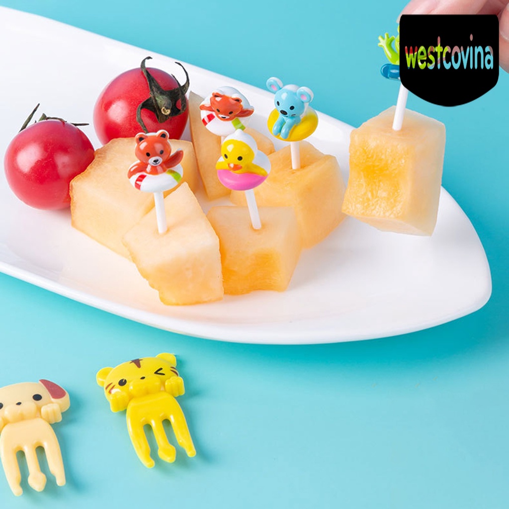[Hot]☀ 1 Bộ Nĩa Ăn Trái Cây Bằng Nhựa Chống Trượt Tái Sử Dụng Được In Hoạt Hình Dễ Thương Cho Trẻ