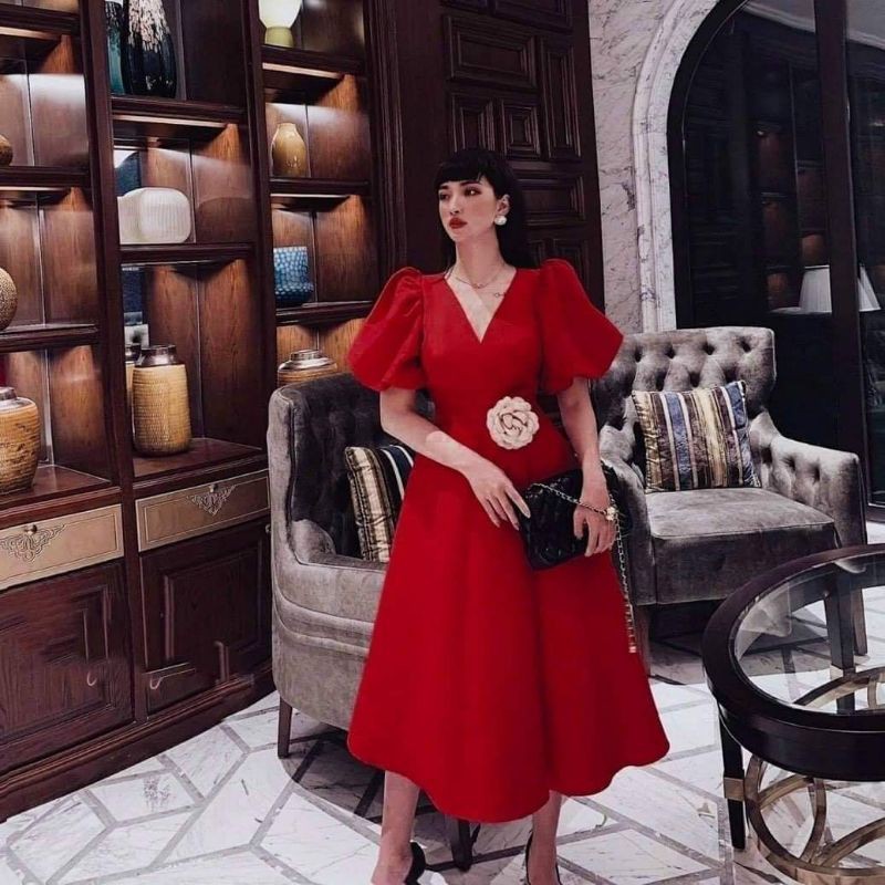 ĐẦM CỔ V TAY PHỒNG 9167